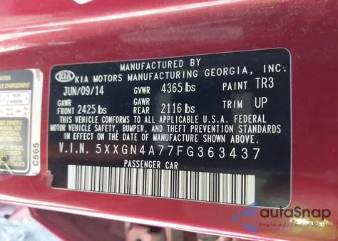 2015 Kia Optima Ex z USA, uszkodzony, nr VIN 5XXGN4A77FG363437